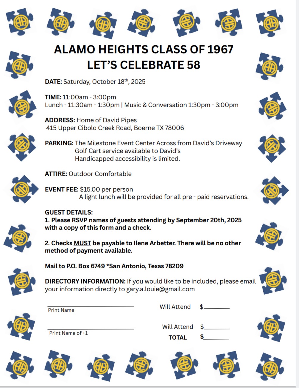 Invite for class of 1967 reunion 58
